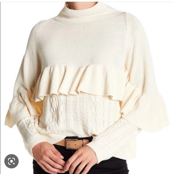 Project Naadam Cream Ruffle Cable Knot Sweater. Size Xs - Picture 2 of 8